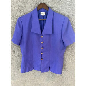 Kasper‎ ASL womens button up blouse Size 16 blue metal button accent v neck